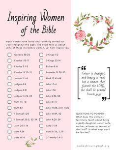 a pink and white poster with the words, inspiring women of the bible