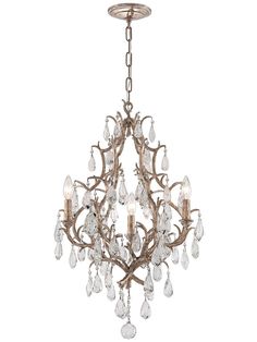 a chandelier with crystal drops hanging from it's center point, on a white background