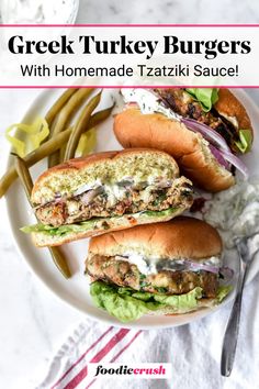 greek turkey burgers with homemade tasty sauce