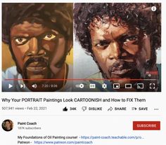 an image of two men with different facial expressions on their faces and the caption says, why your portrait paintings look cartoonish and how to fix them