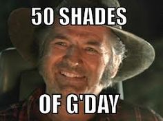 an old man wearing a cowboy hat with the caption 50 shades of g'day