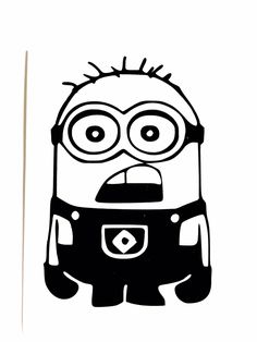 a black and white drawing of a minion with the words what?