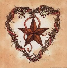 a painting of a star in a heart shaped frame