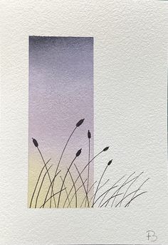 watercolor painting of grass in front of a purple sky