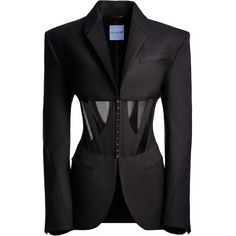 Mugler H&M Corset-Style Wool Jacket Black Size Small New Tags Mugler H&M Corset Style Wool Jacket Black Features A Sharp-Tailored Design Crafted From Wool Twill, Complete With Striking Shoulder Pads That Accentuate The Silhouette. A Corset Detail Made Of Mesh, Featuring Boning And Hidden Hook-And-Eye Fasteners, Adds A Classic Touch. The Mugler H&M Corset Style Wool Jacket Black Is Adorned With A Pointed Collar, Notched Lapels, And Extra-Long Sleeves With Buttoned Cuffs. Additionally, The Mugler Corset Blazer, Black Skirt Suit, Peplum Blazer, Colour Blocking, Extra Long Sleeves, Tailored Design, Corset Style, Jacket Blazer, Tailored Jacket