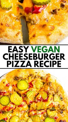 an easy vegan cheeseburger pizza recipe with zucchini and peppers on top