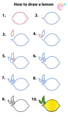 How To Draw Lemon Slices, Lemon Pictures Drawing, How To Draw A Lemon Tree, Drawing Lemons Easy, Painting Lemons Easy