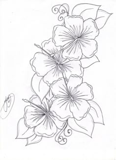 a drawing of some flowers on a white paper