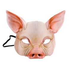 a pig mask with ears and nose is shown on a white background, it looks like an animal's head