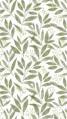 a green and white wallpaper with leaves on it