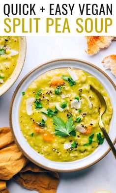 a white bowl filled with split pea soup