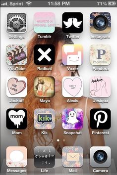 the home screen of an iphone with many different app icons on it, including text and pictures