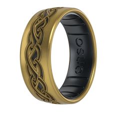 Take your place with the wisest beings of all Middle-earth! The Elven Weave ring is inspired by the brave, dignified elves with an intricate woven etching on an Antique Gold and Black Pearl ring. Lifetime Warranty: Every Enso ring comes with a lifetime guarantee. If your ring breaks, stretches out, or fades, we’ll replace it for the lifetime of the buyer. Made in the Rockies: Made with the highest quality materials to set the standard for luxury silicone rings Ultra Comfortable: Unique, flexible design for ultra comfort even with swelling fingers and hands Safe: Engineered with Anti Ring Avulsion Technology to break away and protect your finger Breathable Channels: Promotes airflow to keep your fingers dry and comfortable Dimensions:Width: 6.6mmThickness: 1.75mm | Enso Rings The Lord of th Enso Ring, Lord Of The Rings Collection, Elf Ring, Enso Rings, Black Pearl Ring, Silicone Wedding Rings, Woven Ring, Rings Collection, Silicone Ring