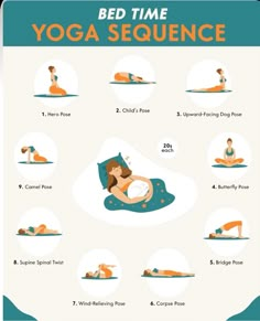 a poster with instructions on how to do bed time yoga sequence for the entire body