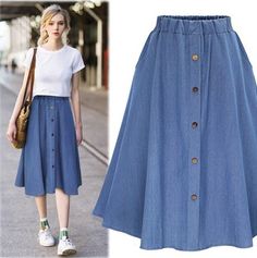 Preppy Mode, Midi Skirt Casual, Skirt Diy, Pencil Skirt Casual, Moda Denim, Diy Jeans, Punk Shoes, High Waisted Denim Skirt