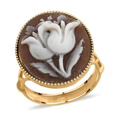 Buy Italian 10K Yellow Gold Shell Cameo Tulip Ring (Size 9.0) 2.50 Grams at ShopLC. Elegant Intaglio Rings For Anniversary, Elegant Yellow Gold Rings With Intaglio, Luxury Cameo Ring As Gift, Luxury Yellow Gold Cameo Rings, Elegant White Cameo Ring, Elegant Cameo Rings, Classic Cameo Rings As A Gift, Classic Cameo Rings As Gift, Classic Cameo Rings Gift