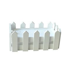 a white plastic fence with pickets on the top and bottom, against a white background