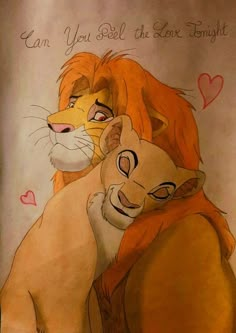 two lions hugging each other with the caption i can you tell the love tonight?