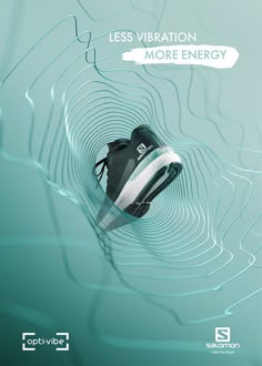 a pair of shoes floating in water with the caption less vibration more energy