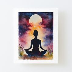 a watercolor painting of a person sitting in the lotus position