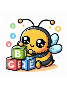 a drawing of a bee playing with blocks