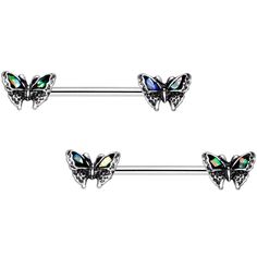 14 Gauge (1.6mm), 5/8" (16mm), 316L Surgical Grade Stainless Steel Straight Barbells, Moveable Charm, Faux Opal, Sold as a Pair   5/8" White Faux Opal Summer Butterfly Barbell Nipple Ring Set Get caught up in an afternoon breeze when you wear this pair of 14 gauge nature-inspired barbell nipple rings! Made with a pair of 5/8" durable 316L surgical grade stainless steel straight barbells, these nipple rings feature stunningly simple butterfly charms on each end set with iridescent white faux Opal Body Jewelry, Daith Piercing Jewelry, Simple Butterfly, Iridescent White, Jewelry Tattoo, Daith Piercing, Body Piercing Jewelry, Look Vintage