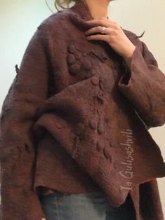 Women Oversized Hand Felted Brown Jacket Nuno Felt Coat | Etsy Georgia Felted Clothes, Art Coat, Felt Coat, Felt Jacket, Artist Bag, Felt Fashion, Nuno Felt, Unique Clothing, Hand Felted