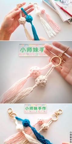 the instructions for how to make an origami keychain with tassels