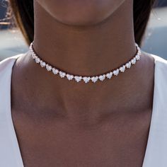 Design 10 carats of pure show-stopping love. Our heart choker necklace features an adjustable chain so can be worn on the neck or lower on the collarbone. Details & Dimensions - 10.00 carats - Total length measures 14" (adjustable 12" + 2" extension) - For custom lengths please contact concierge@carbonandhyde.com Heart Choker Necklace, Heart Choker, White Gold Chains, Rose Gold Chain, Tennis Necklace, Yellow Gold Chain, Fine Jewelry Designers, Jewelry Online, Stunning Necklace