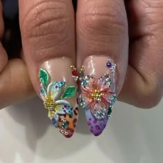 Press On Nails Design, 3d Flower Nails, Hippie Nails, Medium Almond, Colorful Nail, Flowers Blooming, Really Cute Nails, Her Nails