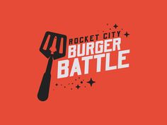 the rocket city burger battle logo with a spatula in it's right hand