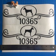 "PERSONALIZED MAILBOX DECAL FEATURING A DOBERMAN PINSCHER Stay tuned for more dog breeds Be the envy of your street with these custom mailbox decals! Choose the color of the decal and how many you'd like. These decals are 11\"-12\" wide and 6\"-7\" tall. These dimensions vary depending on the dog breed selected as well as the length of the address. If you have specific dimensions needed, please add that in the \"notes to seller\" section. YOU WILL RECEIVE: -One OR Two Identical Decals that are m Mailbox Decal, Custom Mailbox, Large Mailbox, Personalized Mailbox, Memorial Decals, Custom Mailboxes, Mailbox Decals, Mailbox Decor, Vinyl Personalized