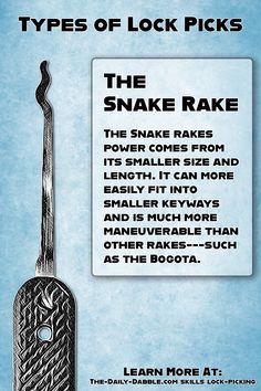 an advertisement for the snake rake is shown in black and white, with blue background