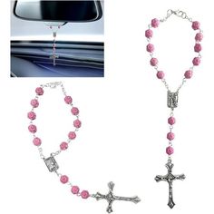 Bead Car Accessories, Rosary In Car, Pink Truck Accessories, Car Rosary, Car Hanging Accessories, Car Charms Rear View Mirror, Car Mirror Hanging, Car Rearview Mirror Accessories, Girly Car Accessories