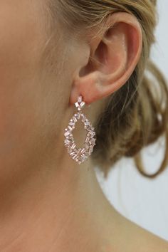 Rose Gold Cluster Crystal Dangling Earrings Gold Dangling Earrings, Dangling Earrings, Pretty Earrings, Rose Gold Earrings, Intricate Design, Silver Plate, Silver Plated, Cubic Zirconia, Special Occasion