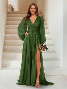 Elegant Dress For Wedding Guest Evening Gowns, Long Sleeve Semi Formal Dress, Wedding Guest Dresses Long, Formal Wedding Guest Dress, Radiate Confidence, Party Dresses Online, Ladies Gown, Chiffon Long Sleeve, Fashion Attire