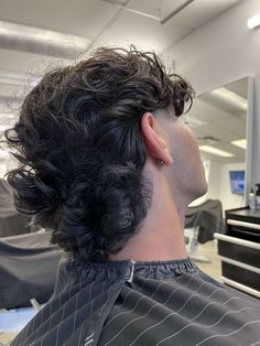 Faux Mullet Men Curly Hair, Natural Curly Hair Mullet Men, Modern Mullet Wavy Hair, Perm Mullet Men, Mullet Men Curly, Curly Mullet Hairstyle Mens, Wavy Mullet Hair Men, Overgrown Mullet, Modern Mullet For Men Curly