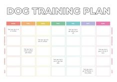 a printable dog training plan with the words, dogs and their names on it