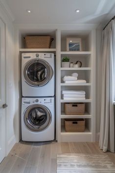 a washer and dryer in a small room