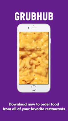 a phone with the text grubhub on it and an image of macaroni and cheese