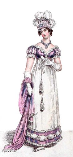 Baronial helmet and Arundel Fete dress, July 1815. Dress Vector, Old Dress, Decades Of Fashion, Dress Painting, Outback Australia