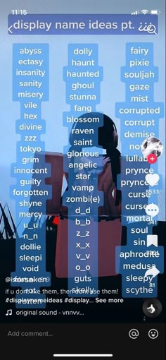 an image of the words in different languages on a cell phone screen that reads, display name ideas pt 2