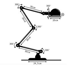 an image of a desk lamp with measurements