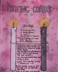 a poster with two candles and the words cutting cords written below it on pink paper