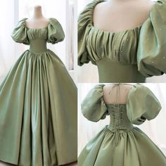 Green Long Prom Dress, Old Fashion Dresses, Fairytale Dress, Fantasy Dress, Puffy Sleeves, Dress Formal, Long Prom Dress, Evening Dresses Prom