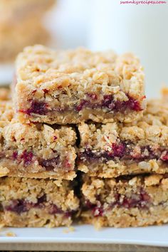 several pieces of granola bars stacked on top of each other