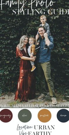 a family posing for a photo in front of some bushes with the caption's name on it