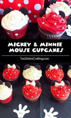 mickey and minnie mouse cupcakes on a table