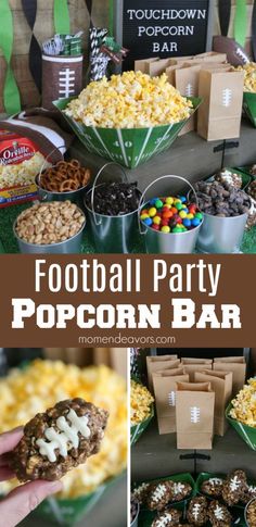 a football party with popcorn bar and snacks