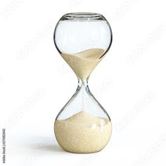 an hourglass with sand in it on a white background and clipping path to the top